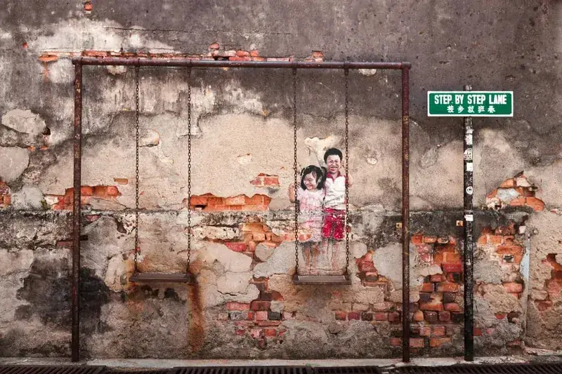 La célèbre peinture murale 'Les Enfants à Vélo' à George Town, Penang