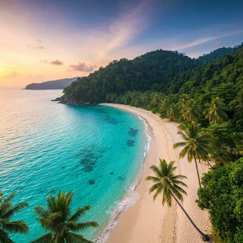 Une plage tropicale isolée avec de gros rochers de granit sur l'île de Tioman