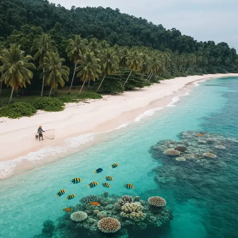 Une grande tortue de mer nageant gracieusement au-dessus des récifs coralliens près de l'île de Tioman
